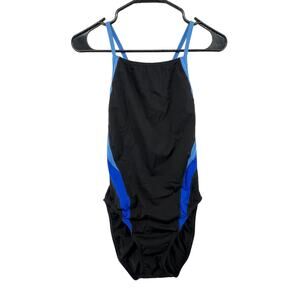 Speedo endurance swimsuit size 10/36 One Piece Cross Open Back Black Blue